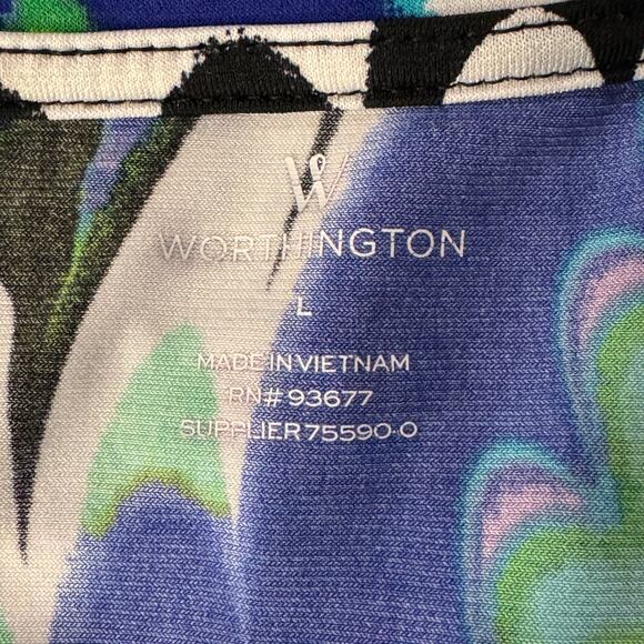 Worthington Large Top Abstract Cap Sleeves Stretch Scoop Neck Lightweight Multi - Picture 6 of 7